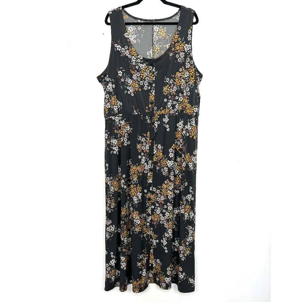 Maurices Black Floral Maxi Dress with Mustard and White Print